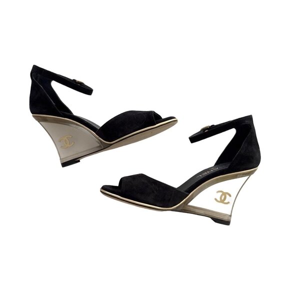 Chanel Lucite suede Clear CC heel sandals size 38C - Picture 2 of 9